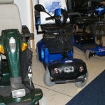 blue and green reconditioned mobility scooters from Linchris Mobility Services Crosskeys, Caerphilly